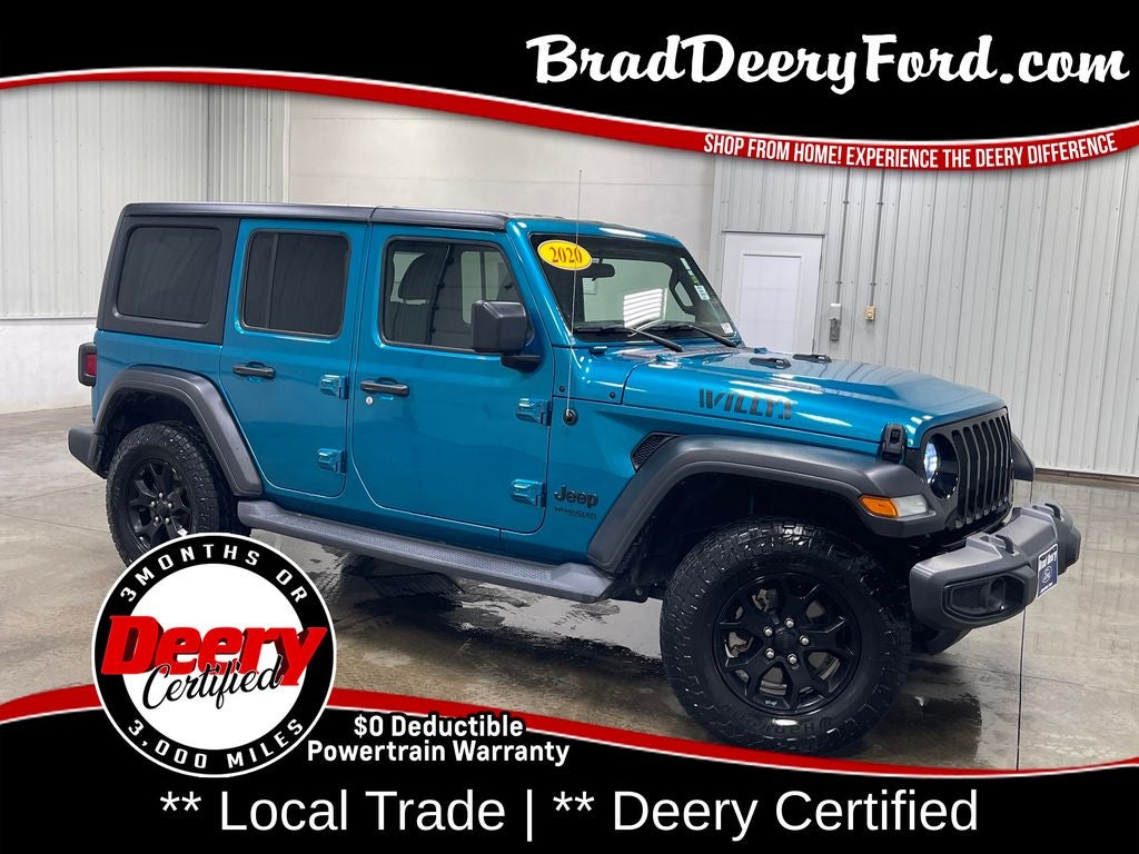 2020 Jeep Wrangler Unlimited Sport in Bikini Pearlcoat — front three-quarter view