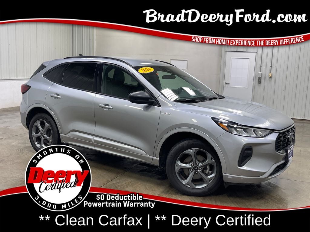 2024 Ford Escape ST-Line in Iconic Silver Metallic — front three-quarter view