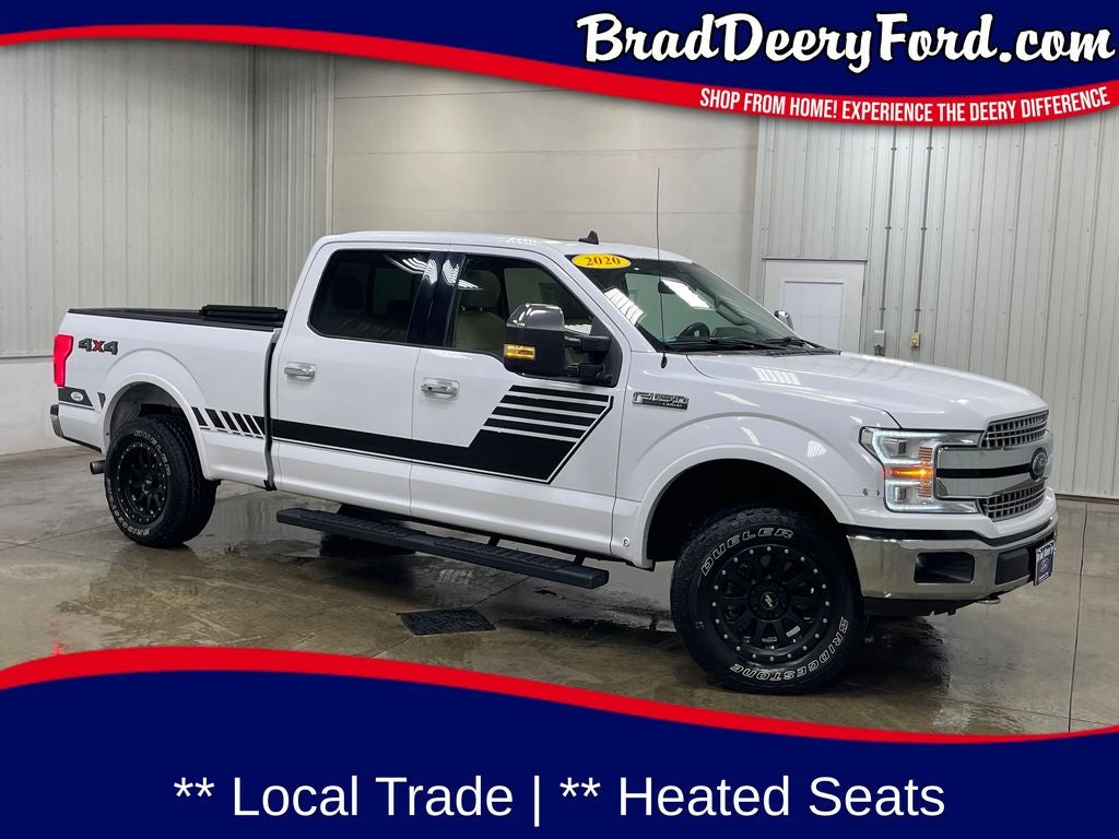 2020 Ford F-150 Lariat in Oxford White — front three-quarter view