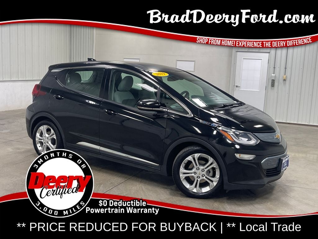 2019 Chevrolet Bolt EV LT in Mosaic Black Metallic — front three-quarter view